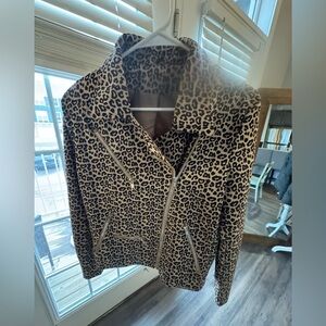 Women’s Leopard Print Zipped Notch Collar Jacket Size Medium. NWOT
